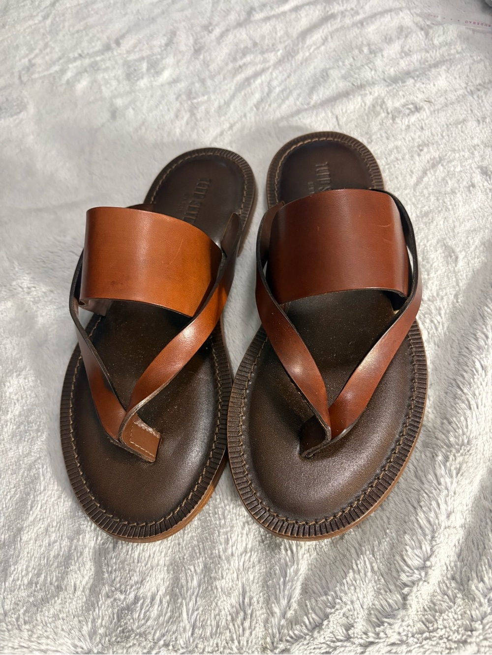 Todd Snyder Men's Cognac Leather Slide Sandals